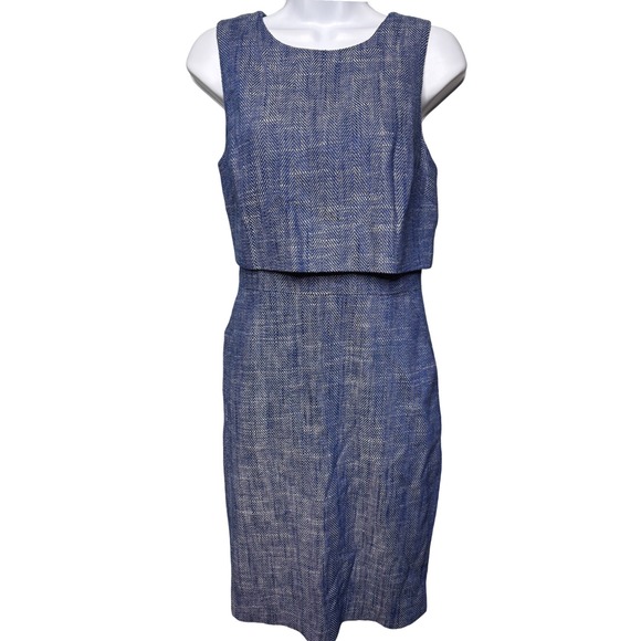 J. Crew Dresses & Skirts - J. CREW Womens Blue Herringbone Layered Sleeveless Sheath Dress 4 Preppy Office